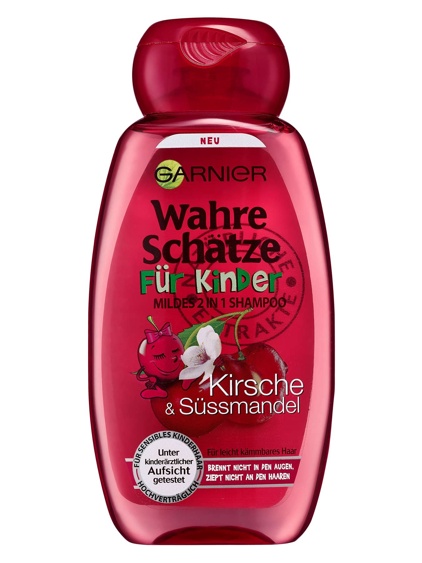 Mildes-Shampoo-Wahre-Schaetze-Fuer-Kinder-Kirsche-Suessmandel-250ml-Vorderseite-Garnier-Deutschland-gross